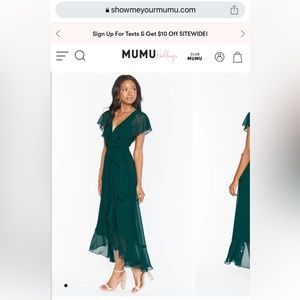Show Me Your Mumu - Jess Ruffle Dress (size small) in Emerald Chiffon
